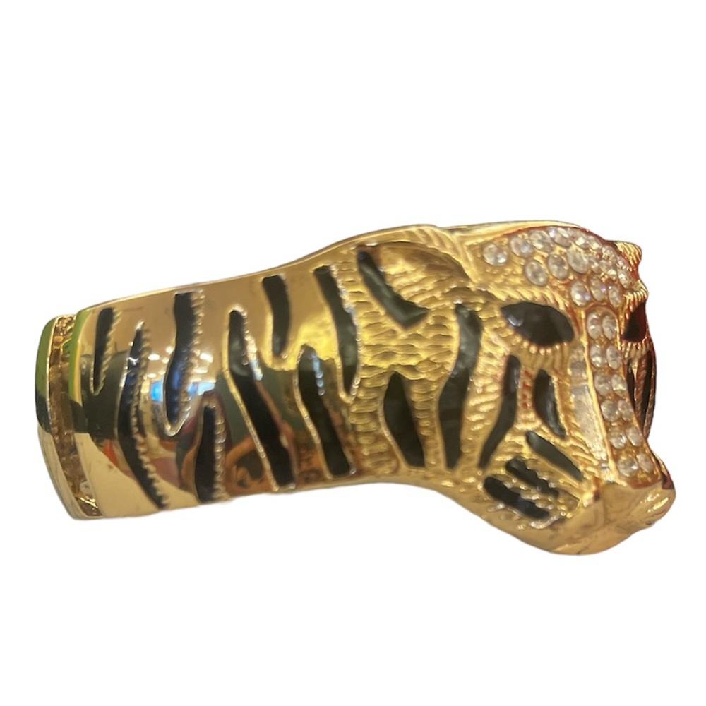 Vintage Tiger Clamper Bangle Bracelet with Crystal-Embellished Tiger Head, EUC - Picture 4 of 4